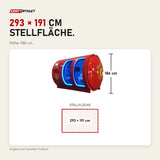 Maßbild ProReset Mediterranean Hyperbarkammer: Stellfläche 293 × 191 cm, Höhe 186 cm