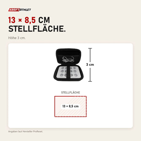 Maßbild ProReset Minired Rotlichtgerät: Stellfläche 13 × 8,5 cm, Höhe 3 cm