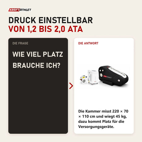 Frage und Antwort zu ProReset Oasis Pro Softshell-Hyperbarkammer: Wie viel Platz brauche ich?