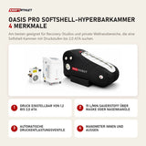 ProReset Oasis Pro Softshell-Hyperbarkammer mit 4 Merkmalen: Druck einstellbar von 1,2 bis 2,0 ATA, 15 l/min Sauerstoff über Maske oder Nasenkanüle, Automatische Druckentlastungsventile, Manometer innen und außen