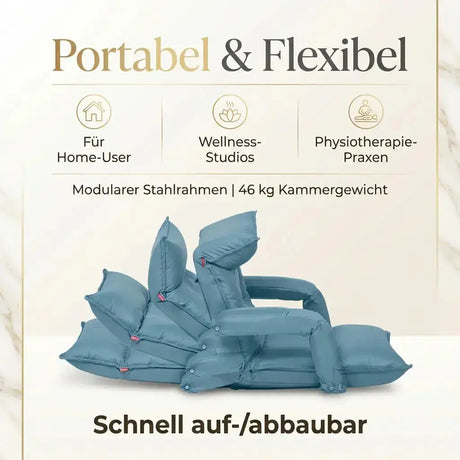 ProReset Oasis Softshell-Hyperbarkammer, Grafik zum Auf- und Abbau mit zerlegtem Sessel