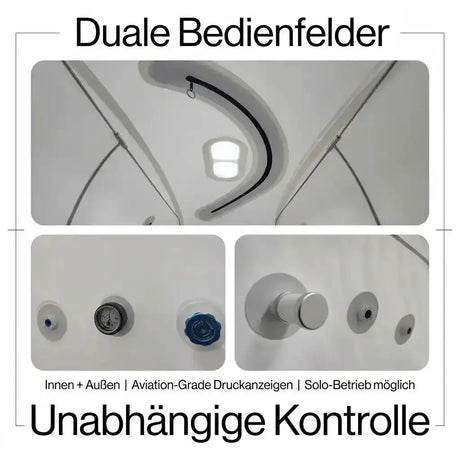ProReset Oasis Softshell-Hyperbarkammer, Grafik zu den Bedienfeldern innen und außen