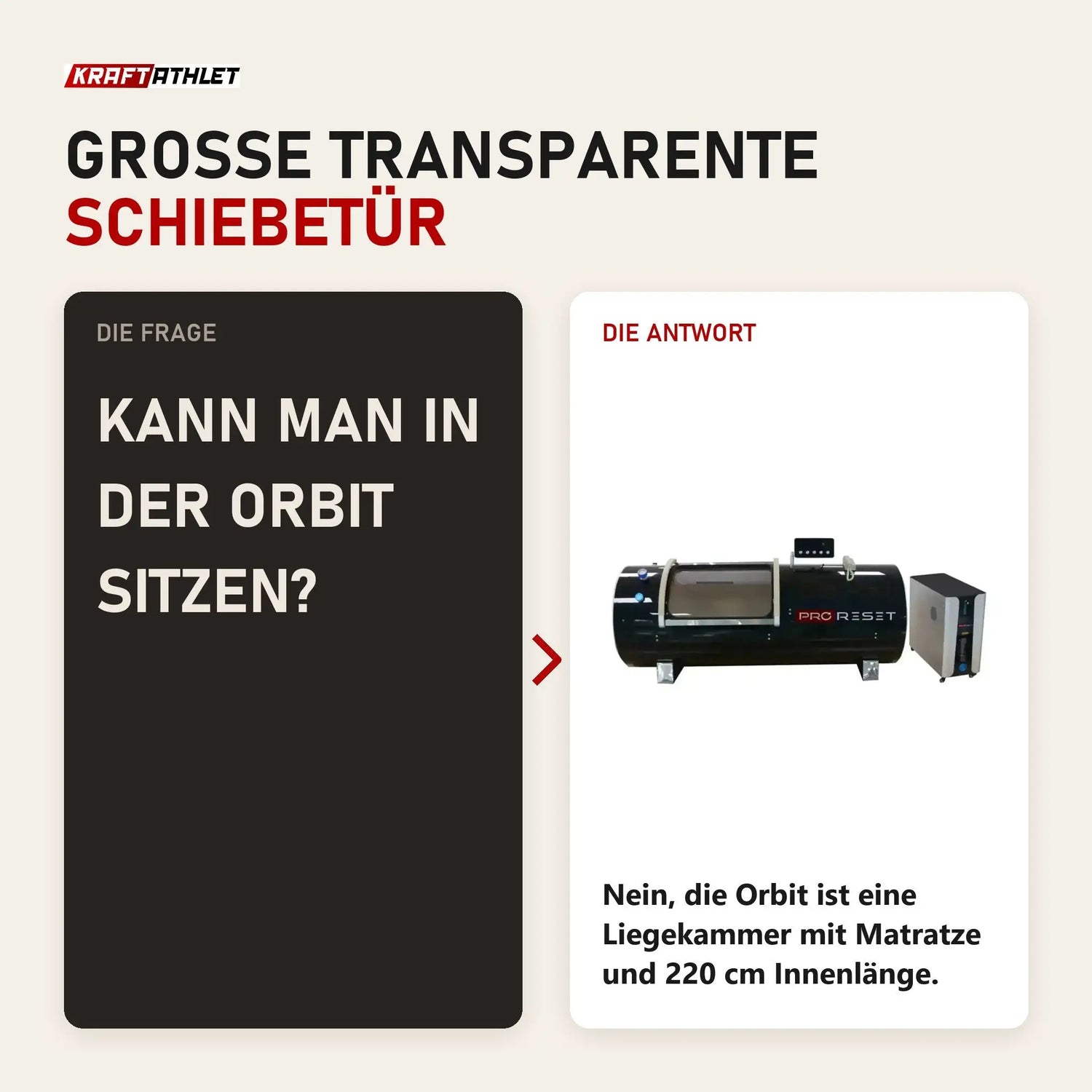 Frage und Antwort zu ProReset Orbit 1.5 ATA Hartschalen-Hyperbarkammer: Kann man in der Orbit sitzen?