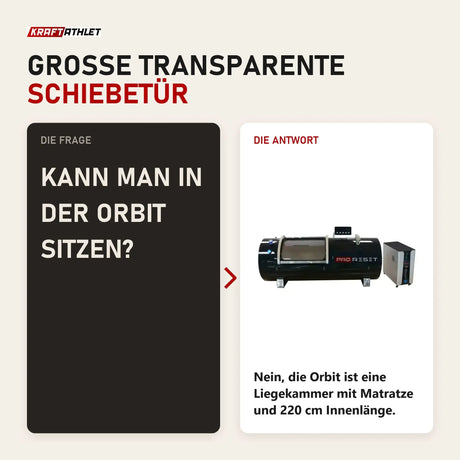 Frage und Antwort zu ProReset Orbit 1.5 ATA Hartschalen-Hyperbarkammer: Kann man in der Orbit sitzen?