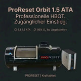ProReset Orbit 1.5 ATA Hartschalen-Hyperbarkammer – Seitenansicht mit Titelzeile auf dunklem Grund