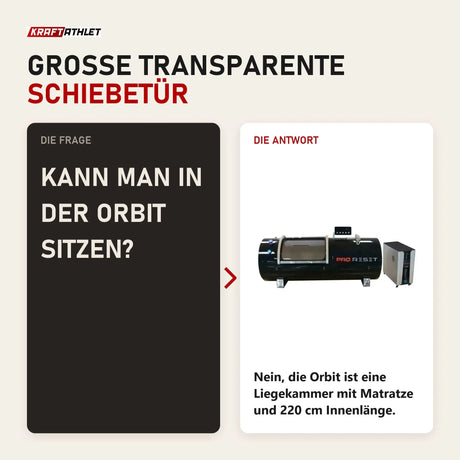 Frage und Antwort zu ProReset Orbit 2.0 ATA Hartschalen-Hyperbarkammer: Kann man in der Orbit sitzen?