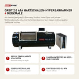 ProReset Orbit 2.0 ATA Hartschalen-Hyperbarkammer mit 4 Merkmalen: Große transparente Schiebetür, Panoramafenster an Kopf- und Fußende, Gegensprechanlage, Einstellbar 1,2–2,0 ATA
