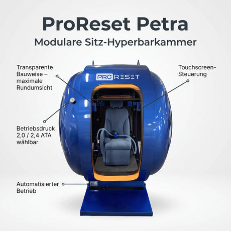 ProReset Petra modulare Sitz-Hyperbarkammer – transparente Bauweise, 2,0/2,4 ATA, Touchscreen