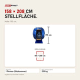 Maßbild ProReset Petra Sitz-Hyperbarkammer: Stellfläche 158 × 208 cm, Höhe 195 cm