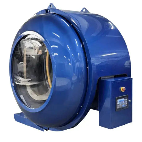 ProReset Petra Sitz-Hyperbarkammer – Seitenansicht in Blau mit Panoramafenster und Bedienkonsole