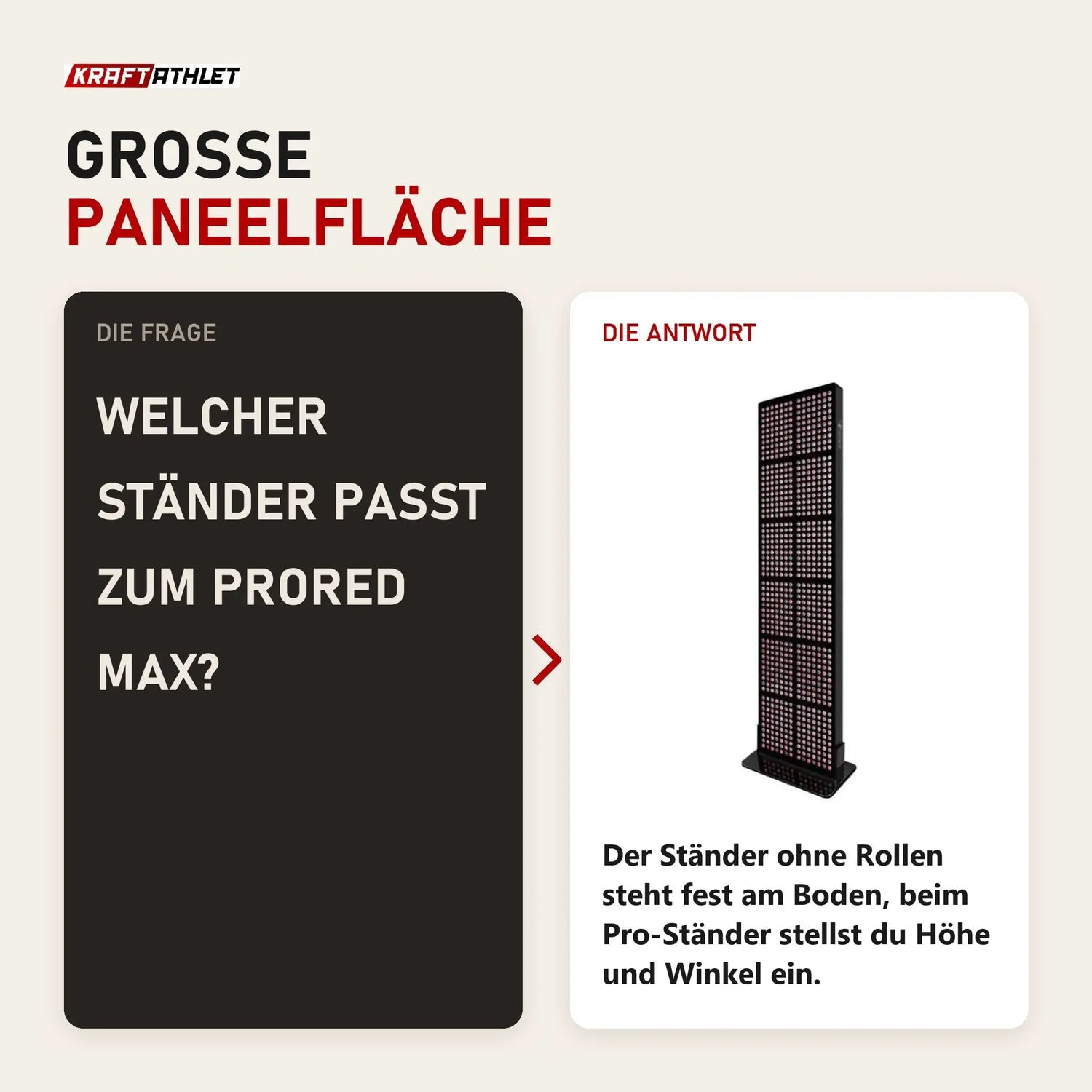 Frage und Antwort zu ProReset ProRed Max Rotlicht-Infrarotpaneel: Welcher Ständer passt zum ProRed Max?
