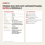 Technische Daten und Merkmale von ProReset ProRed Max Rotlicht-Infrarotpaneel als Tabelle
