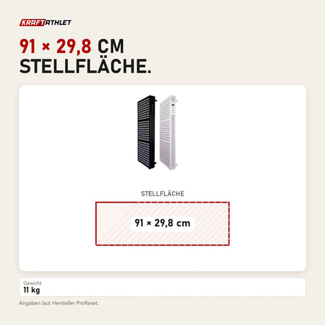 Maßbild ProReset ProRed Rotlicht-Infrarotpaneel: Stellfläche 91 × 29,8 cm