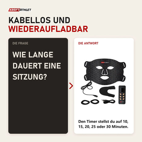 Frage und Antwort zu ProReset Rotlicht-Gesichtsmaske: Wie lange dauert eine Sitzung?