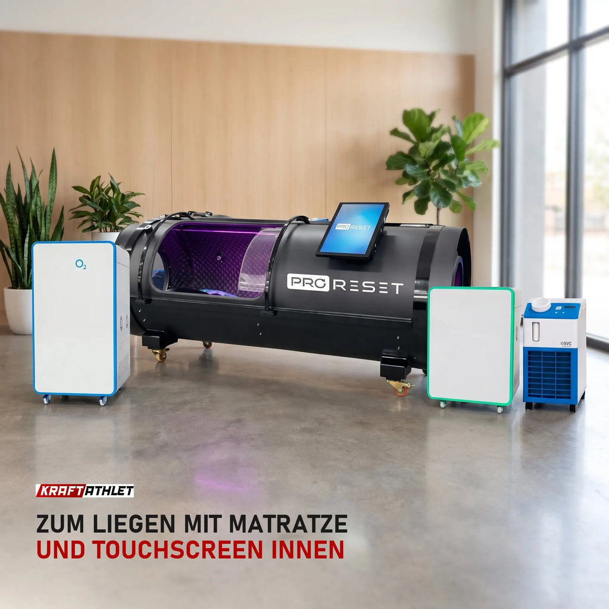 ProReset Trojan Hyperbarkammer in einer hellen Recovery-Lounge