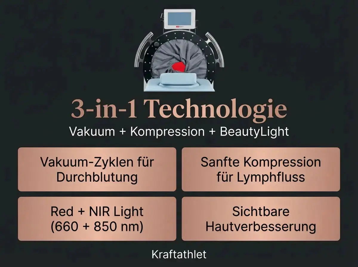 ProReset VacuPro Vakuum-Wellnesssystem – Grafik zur Kombination aus Vakuum, Kompression und Licht