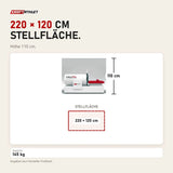 Maßbild ProReset VacuPro Vakuum-Wellnesssystem: Stellfläche 220 × 120 cm, Höhe 110 cm