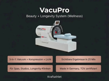 ProReset VacuPro Vakuum-Wellnesssystem – Übersicht mit Geräteansicht auf dunklem Grund