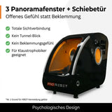 ProReset Vista Sitz-Hyperbarkammer – Grafik zu Panoramafenstern und Schiebetür