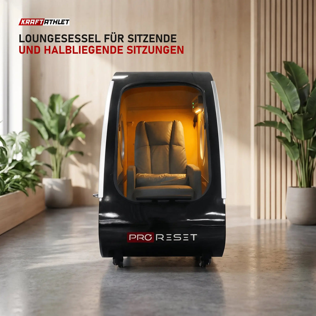 ProReset Vista Sitz-Hyperbarkammer in einer hellen Recovery-Lounge