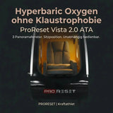 ProReset Vista Sitz-Hyperbarkammer – Frontansicht in Schwarz mit Titelzeile auf dunklem Grund