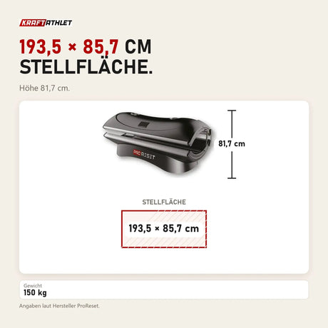 Maßbild ProReset XenoLight Rotlicht-Bett: Stellfläche 193,5 × 85,7 cm, Höhe 81,7 cm