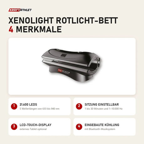 ProReset XenoLight Rotlicht-Bett mit 4 Merkmalen: 21.600 LEDs, Sitzung einstellbar, LCD-Touch-Display, Eingebaute Kühlung
