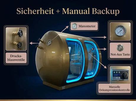 Grafik zur ProReset Zeugma Panorama Hyperbarkammer: Manometer, Druckventile und manuelle Steuerung