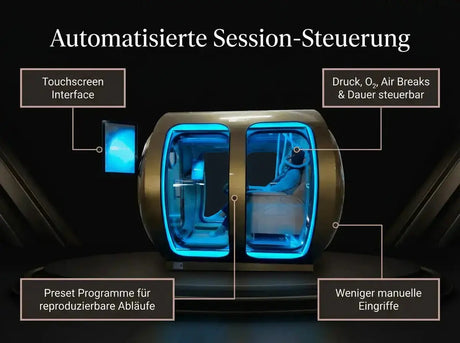 Grafik zur Session-Steuerung der ProReset Zeugma Panorama Hyperbarkammer mit Interface und Presets