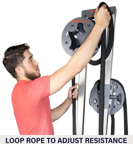 Ropeflex RX1500 Endlosseil-Station – Nahaufnahme der Seilschlaufe über der Trommel für den Widerstand