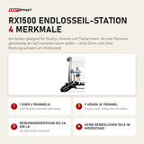 Ropeflex RX1500 Endlosseil-Station mit 4 Merkmalen: 1 oder 2 Trommeln, 9 Höhen je Trommel, Reibungswiderstand bis ca. 200 lb, Keine beweglichen Teile im Widerstand