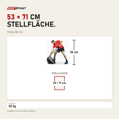 Maßbild Ropeflex RX2000 Endlosseil-Bodengerät: Stellfläche 53 × 71 cm, Höhe 36 cm