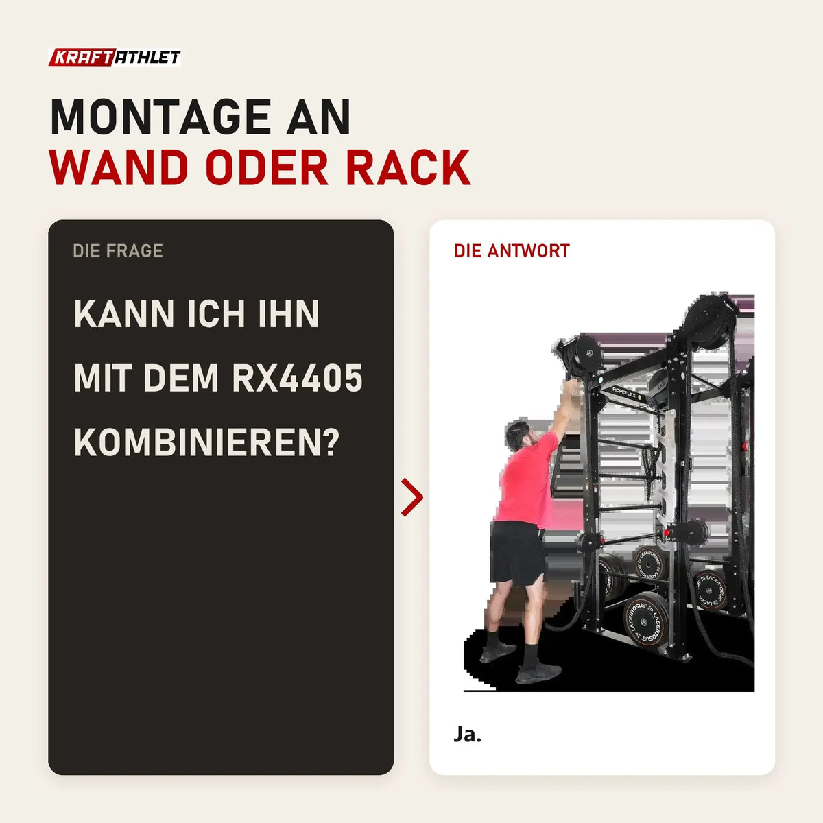 Frage und Antwort zu Ropeflex RX2100 Endlosseil-Trainer für Wand und Rack: Kann ich ihn mit dem RX4405 kombinieren?