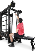 Ropeflex RX2100 Endlosseil-Trainer für Wand und Rack – Training sitzend auf der Bank mit Zug nach oben