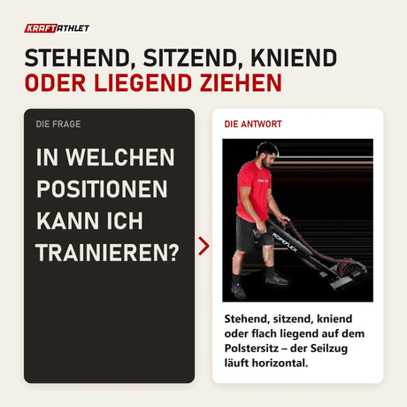 Frage und Antwort zu Ropeflex RX2200 Horizontal-Seiltrainer: In welchen Positionen kann ich trainieren?