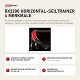 Ropeflex RX2200 Horizontal-Seiltrainer mit 4 Merkmalen: Stehend, sitzend, kniend oder liegend ziehen, Großer gepolsterter Sitz, Magnetischer Widerstand 10–200 lb, Eingebaute Transportrollen