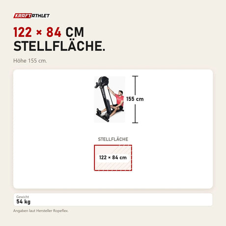 Maßbild Ropeflex RX2300 Dual-Position-Seiltrainer: Stellfläche 122 × 84 cm, Höhe 155 cm