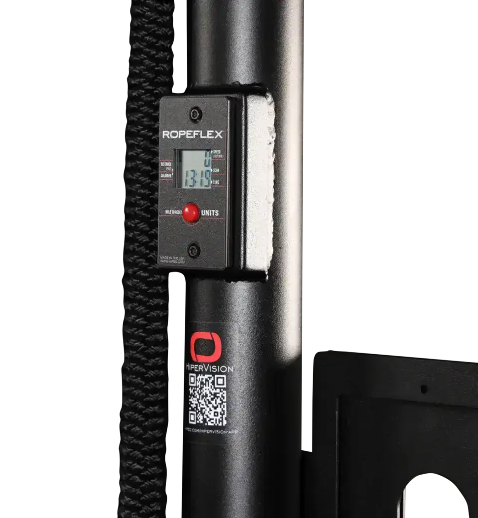 Ropeflex RX2500 Vertikal-Seiltrainer, Detail der Säule mit Display und Seil