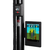 Ropeflex RX2500 Vertikal-Seiltrainer, Detail des Displays mit Tablet-Halterung und Trainings-App