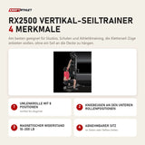 Ropeflex RX2500 Vertikal-Seiltrainer mit 4 Merkmalen: Umlenkrolle mit 8 Positionen, Kniebeugen an den unteren Rollenpositionen, Magnetischer Widerstand 10–200 lb, Abnehmbarer Sitz