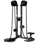 Ropeflex RX2500D Doppelstation, Schrägansicht mit zwei Seilrollen, Sitzbank und Seilen auf Weiß