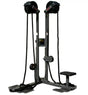 Ropeflex RX2500D Doppelstation, Schrägansicht mit zwei Seilrollen, Sitzbank und Seilen auf Weiß