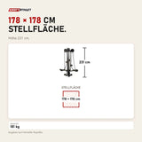 Maßbild Ropeflex RX2500T Dreifach-Seilstation: Stellfläche 178 × 178 cm, Höhe 231 cm