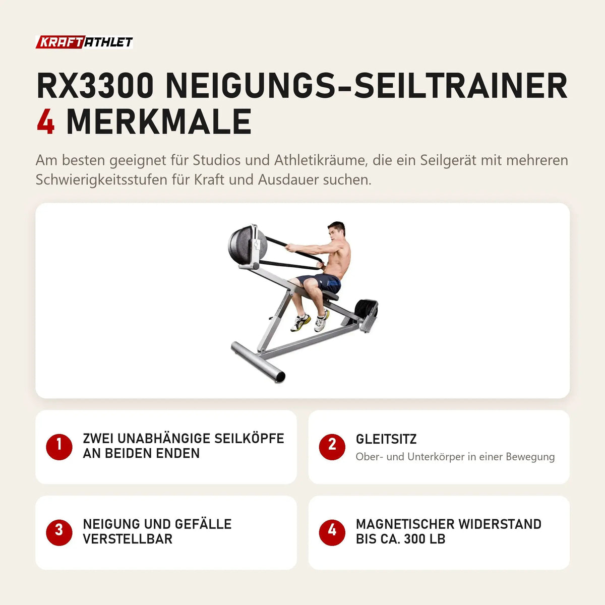 Ropeflex RX3300 Neigungs-Seiltrainer mit 4 Merkmalen: Zwei unabhängige Seilköpfe an beiden Enden, Gleitsitz, Neigung und Gefälle verstellbar, Magnetischer Widerstand bis ca. 300 lb