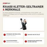 Ropeflex RX4400 Kletter-Seiltrainer mit 4 Merkmalen: Steigband und Endlosseil, Neigung von 50° bis 60°, Selbstangetrieben, Progressiver Widerstand 30–300 lb am Seil