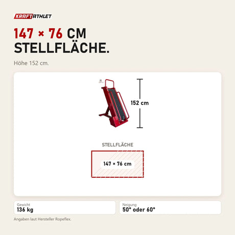 Maßbild Ropeflex RX4405 Steigband-Trainer: Stellfläche 147 × 76 cm, Höhe 152 cm