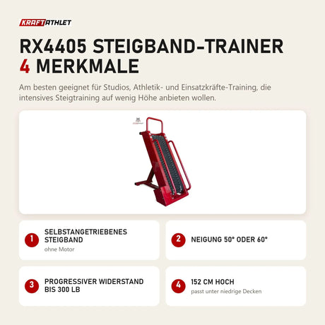 Ropeflex RX4405 Steigband-Trainer mit 4 Merkmalen: Selbstangetriebenes Steigband, Neigung 50° oder 60°, Progressiver Widerstand bis 300 lb, 152 cm hoch