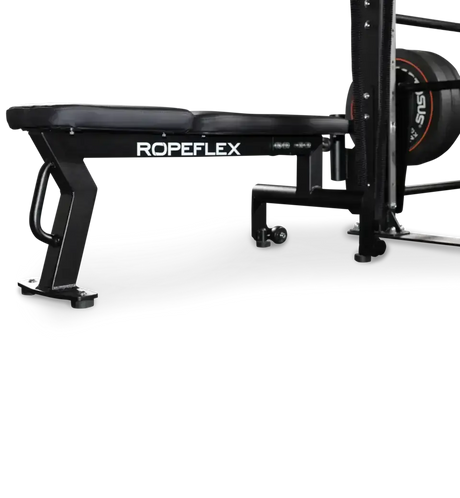 Ropeflex RX8200 Endlosseil-Rig, Detail des Sockels mit Markenschriftzug