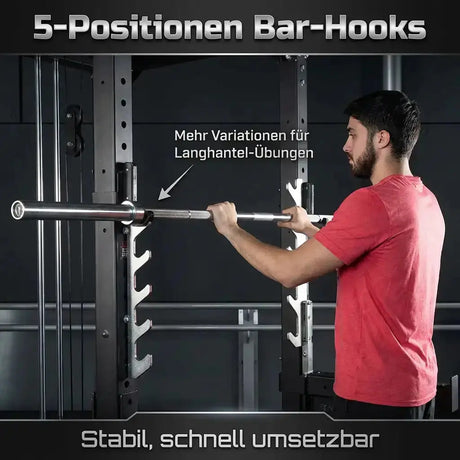 Ropeflex RX8200 Endlosseil-Rig, Grafik zu den Hantelablagen mit Langhantel