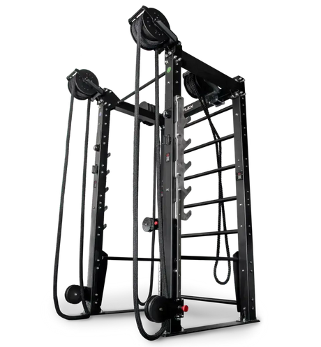 Ropeflex RX8200 Endlosseil-Rig, Rückansicht mit Klimmzugleiter